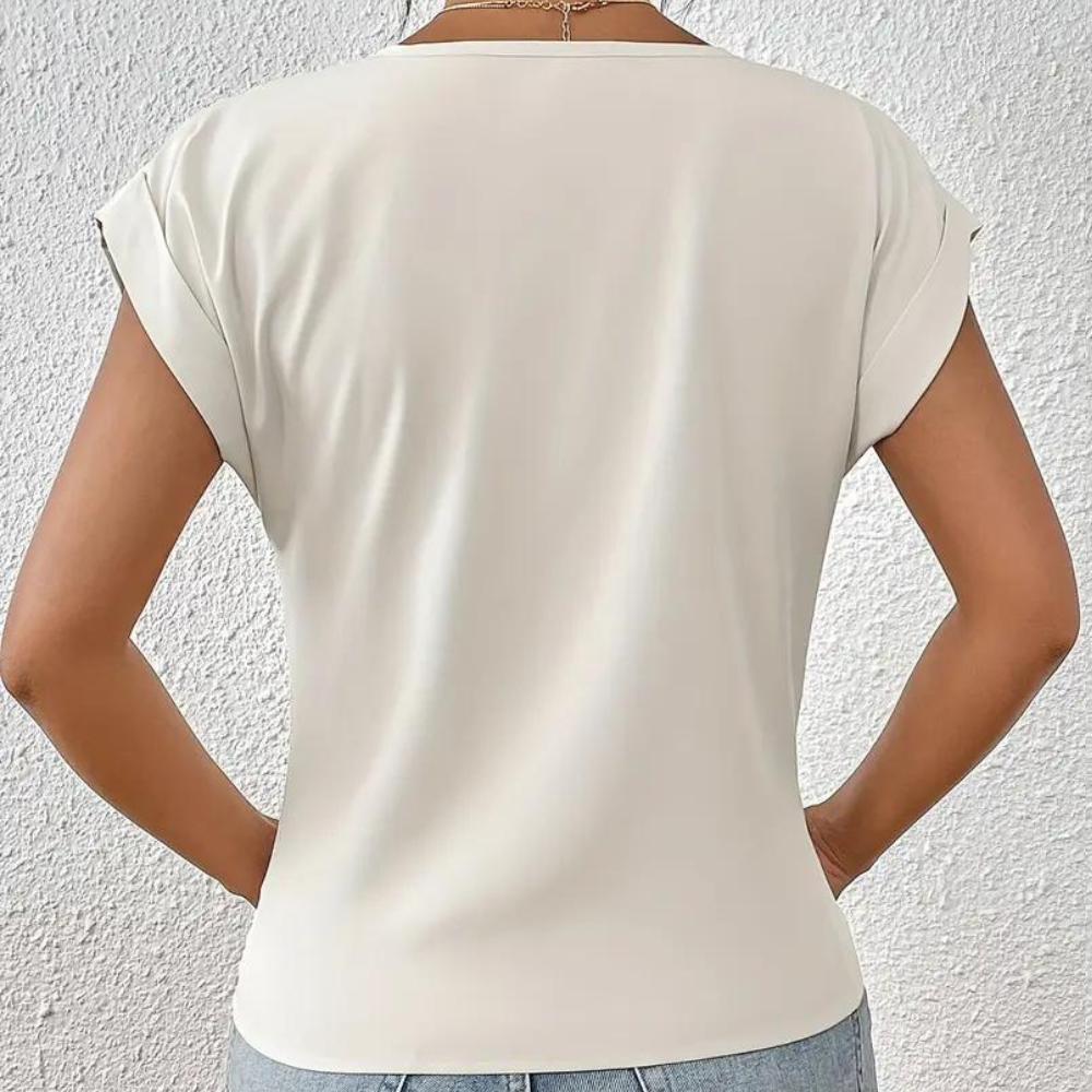 Women's V-Neck Blouse – Draped Front Detail, Relaxed Fit Office to Weekend