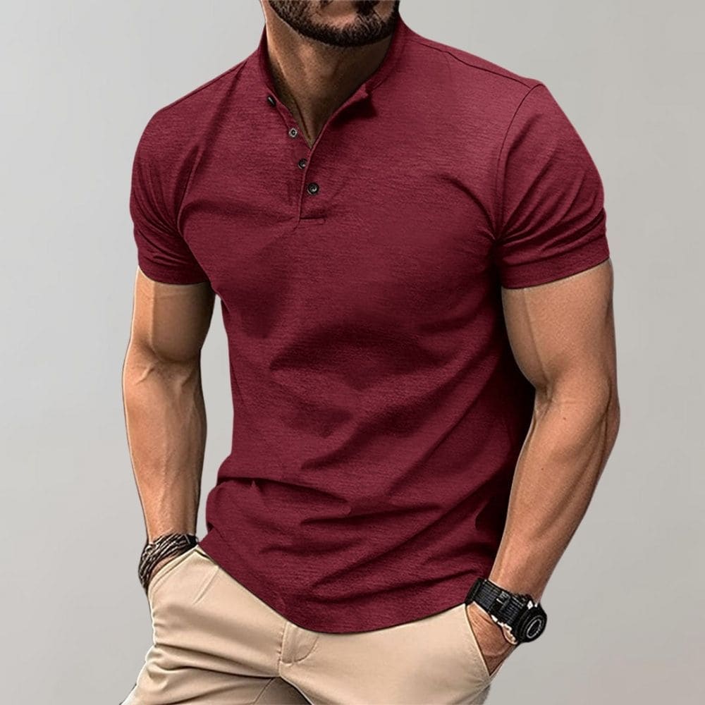 Men's Grandad Collar T-Shirt – Button Neck, Muscle Fit Smart Casual Top