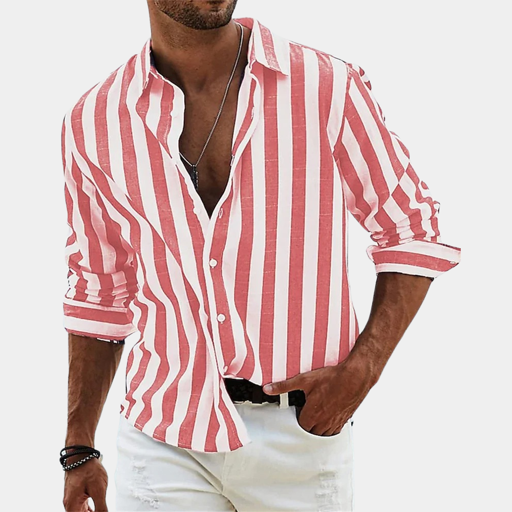 Men's Striped Shirt – Vertical Stripe, Relaxed Fit Summer Holiday Wear