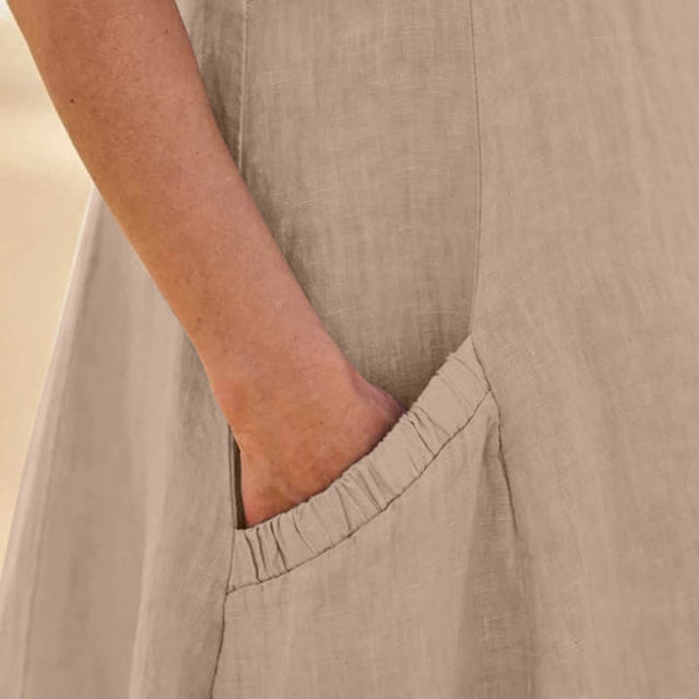 Sleeveless Relaxed Linen Blend Maxi Dress with Pockets – Casual Summer Comfort