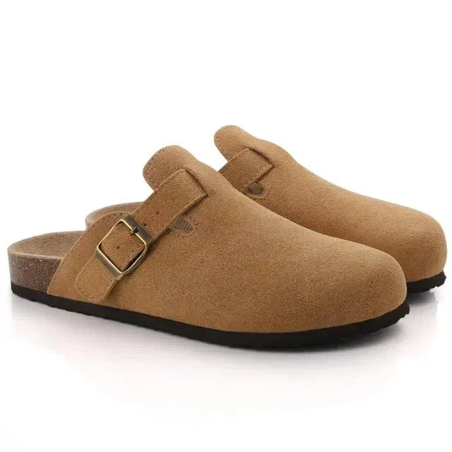 Unisex Suede Mules – Cork Footbed, Comfortable Casual Clogs