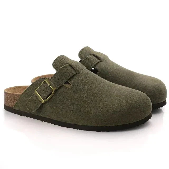 Unisex Suede Mules – Cork Footbed, Comfortable Casual Clogs