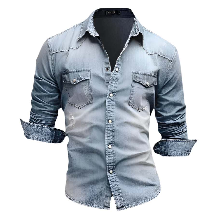 Men's Denim Shirt – Western Popper, Slim Fit Casual Shirt