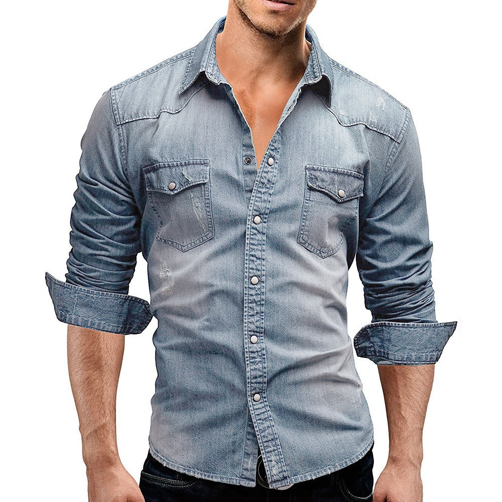 Men's Denim Shirt – Western Popper, Slim Fit Casual Shirt