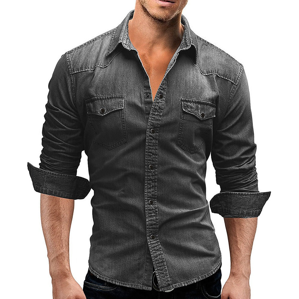Men's Denim Shirt – Western Popper, Slim Fit Casual Shirt