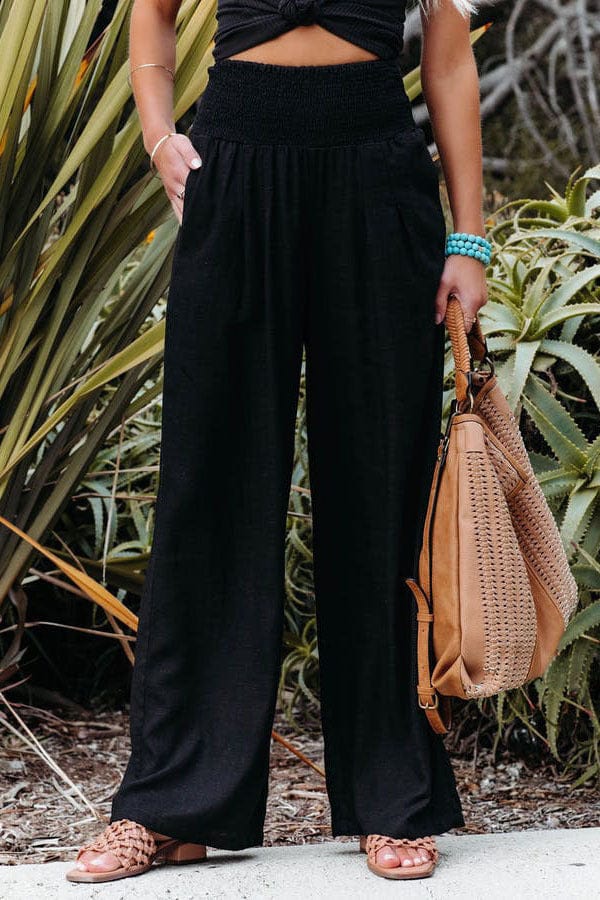 Wide-Leg Cashmere Pants – High Waist Elastic Lounge Trousers