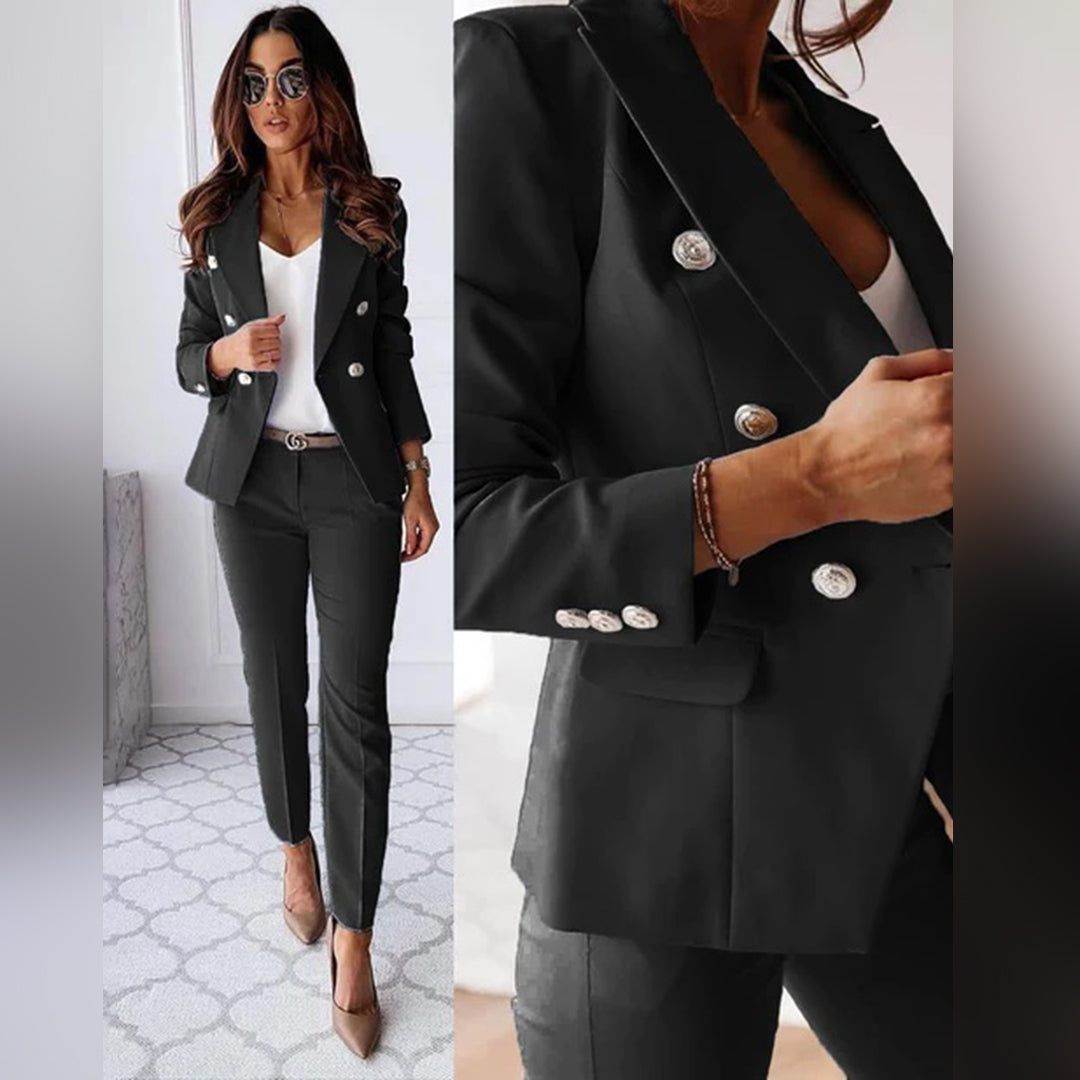 Women's Trouser Suit – Double Breasted, Tailored Fit Smart Office Wear