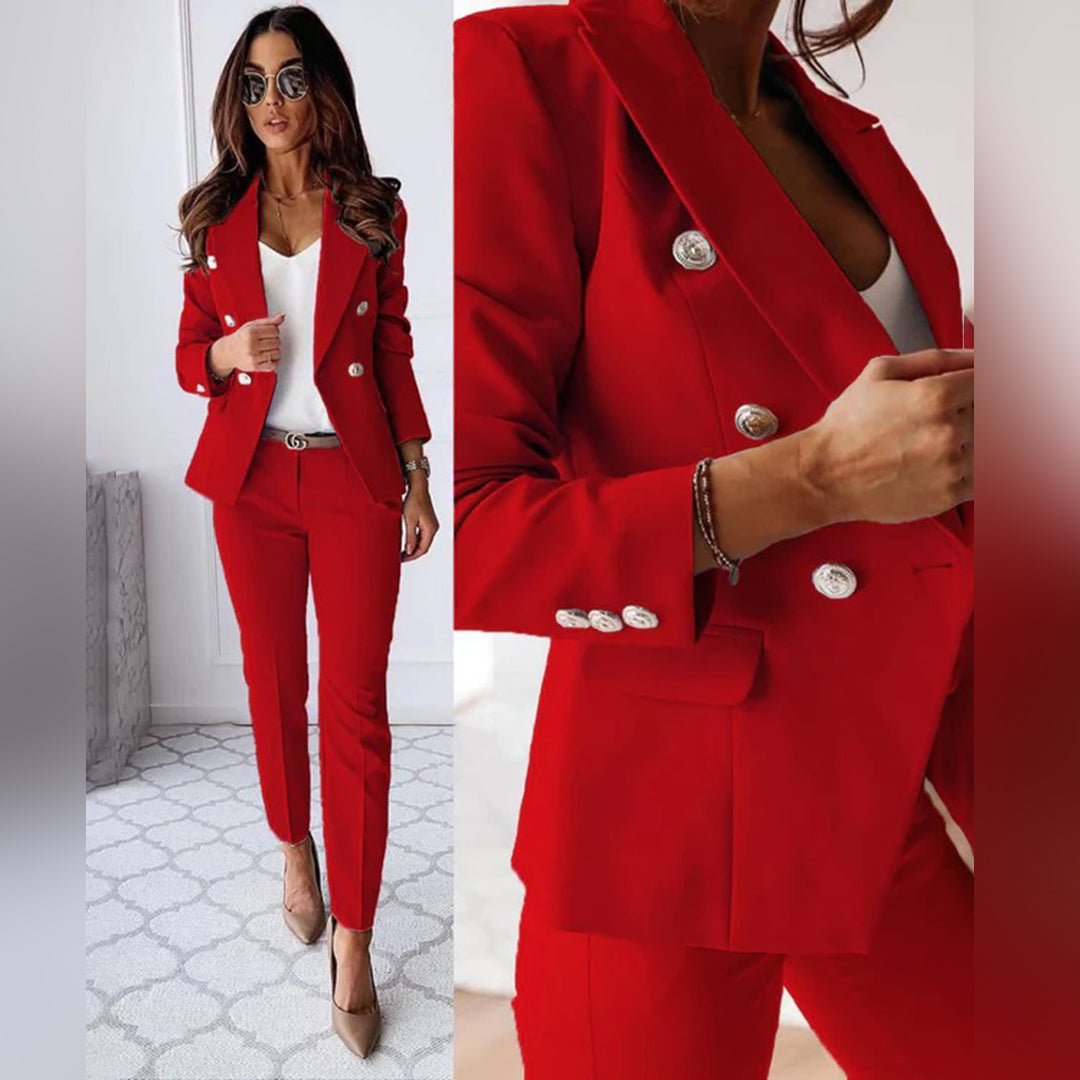 Women's Trouser Suit – Double Breasted, Tailored Fit Smart Office Wear