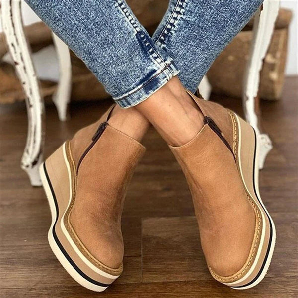 Women's Platform Ankle Boots – Zip Detail, Cushioned Fit for Casual Wear