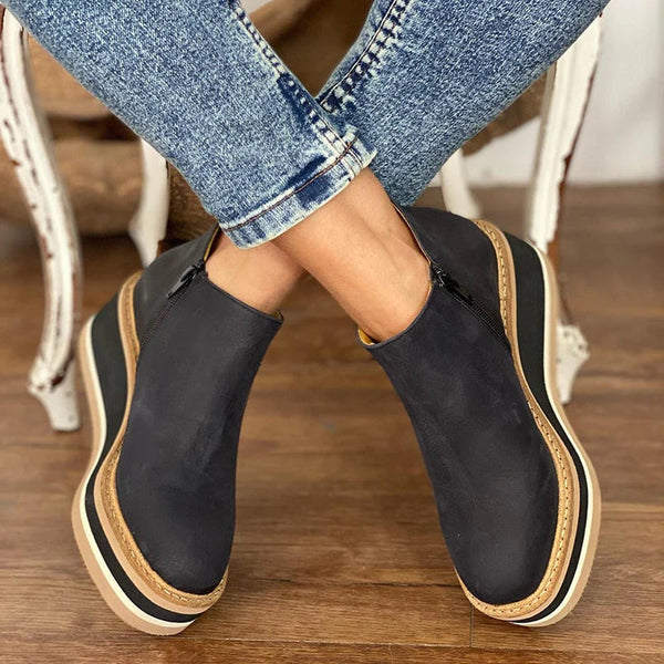 Women's Platform Ankle Boots – Zip Detail, Cushioned Fit for Casual Wear
