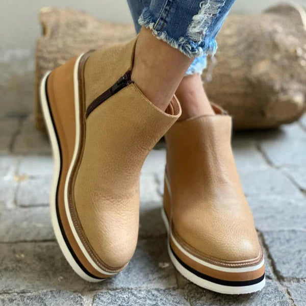 Women's Platform Ankle Boots – Zip Detail, Cushioned Fit for Casual Wear