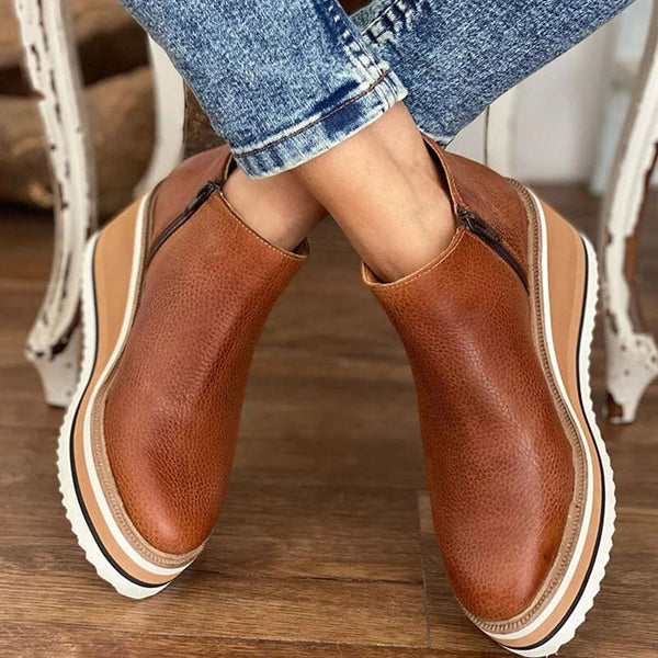 Women's Platform Ankle Boots – Zip Detail, Cushioned Fit for Casual Wear