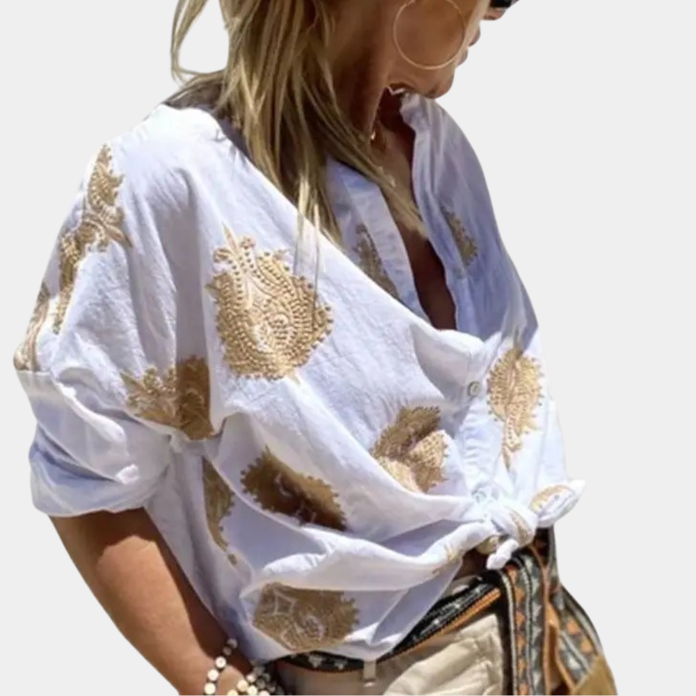 Women's Blouse – Paisley Print, Oversized Boho Holiday
