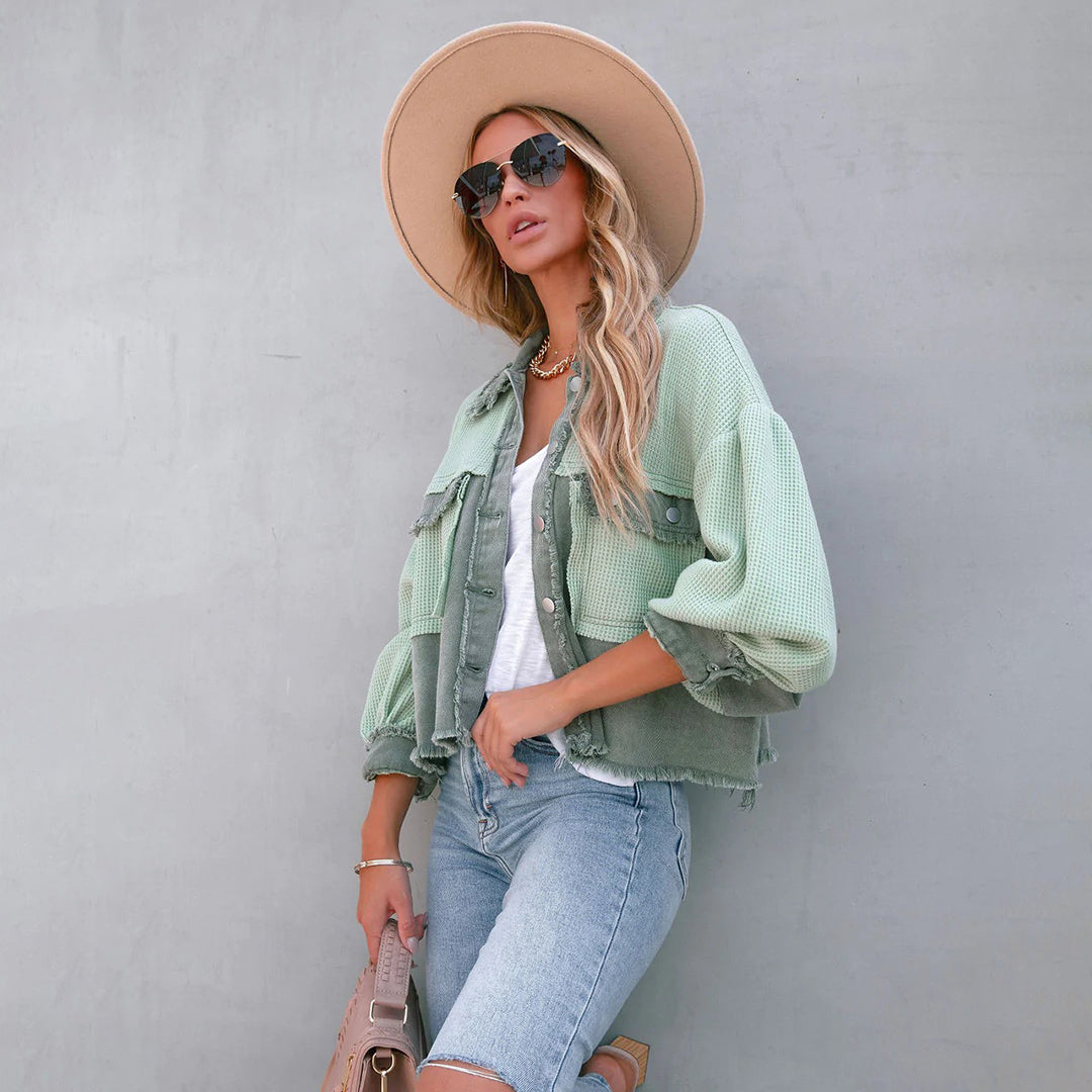 Women's Shacket – Colour Block, Cropped Casual Utility