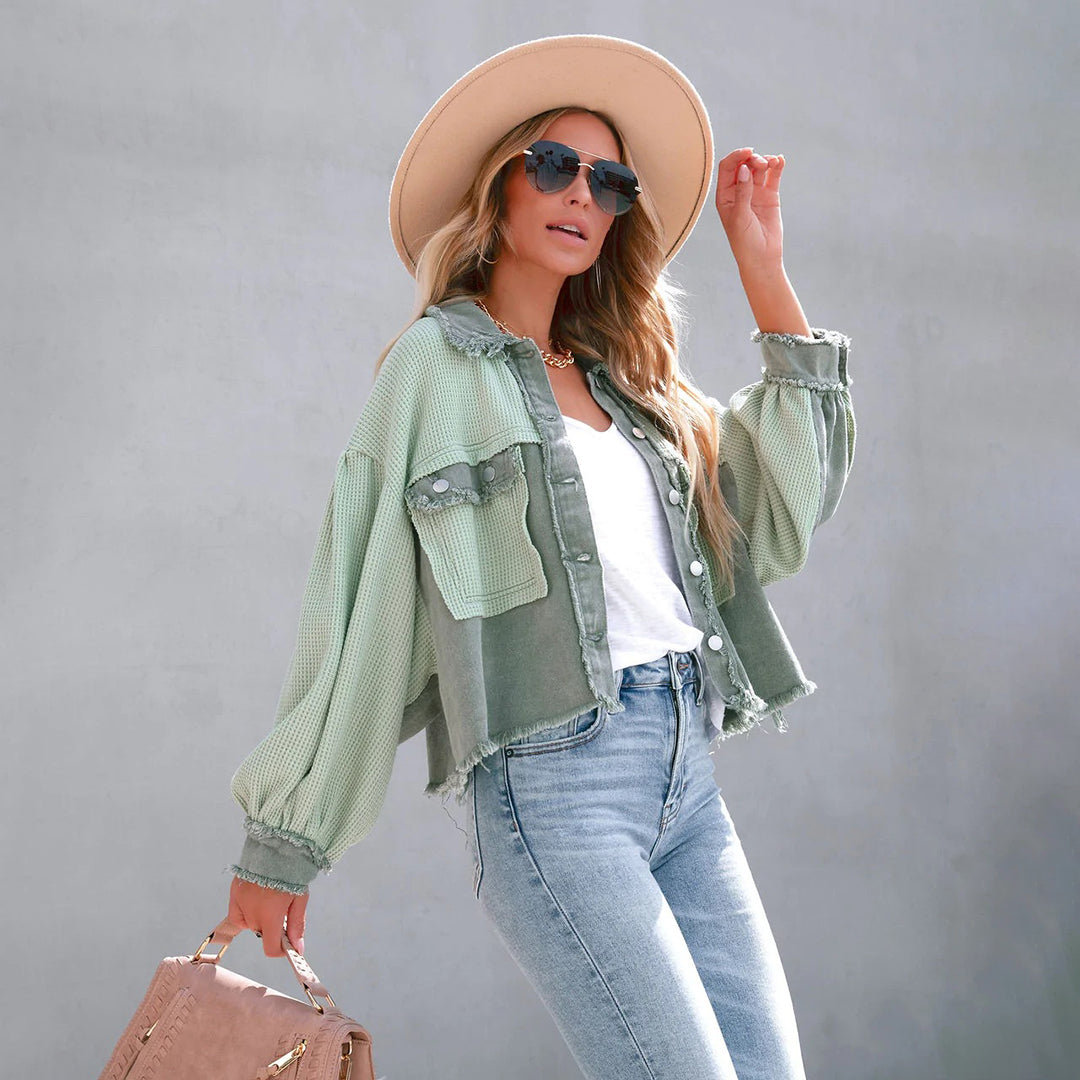 Women's Shacket – Colour Block, Cropped Casual Utility