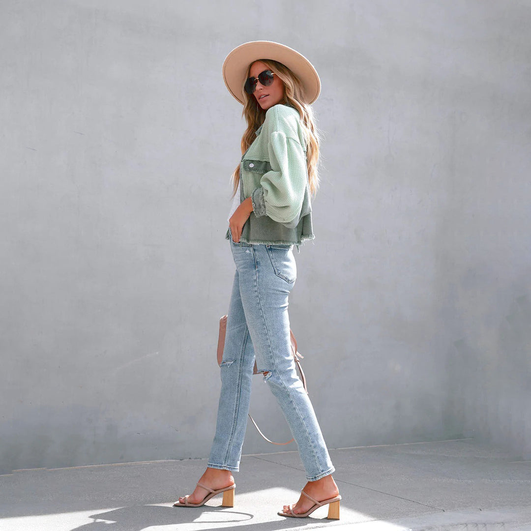 Women's Shacket – Colour Block, Cropped Casual Utility