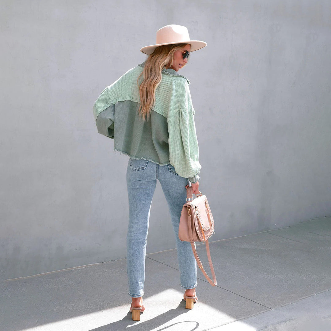 Women's Shacket – Colour Block, Cropped Casual Utility