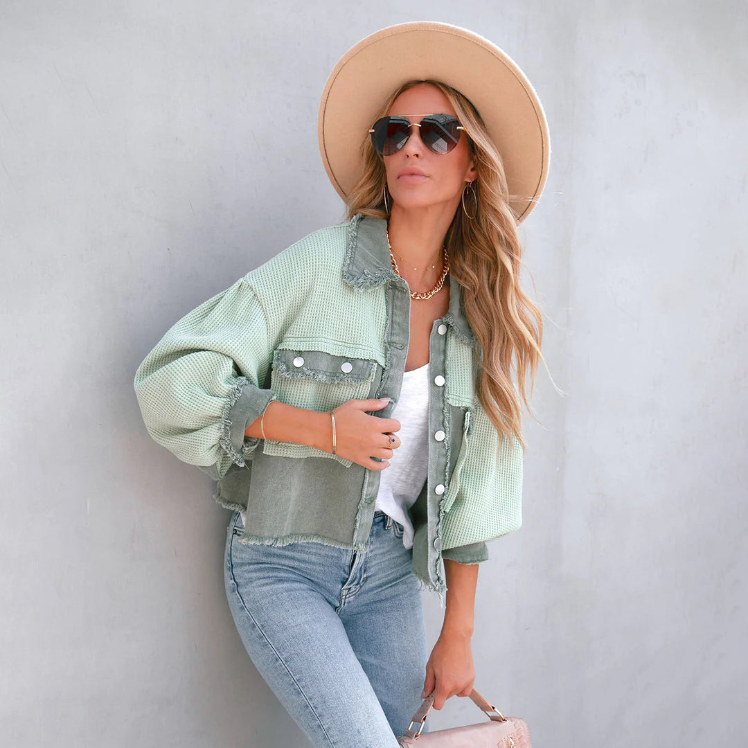Women's Shacket – Colour Block, Cropped Casual Utility