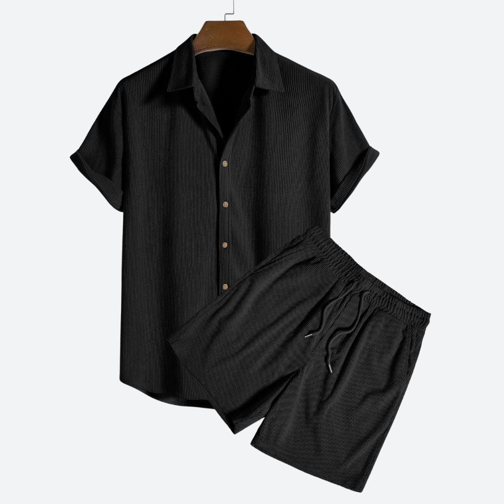 Men's Co-ord Set – Ribbed Button-Down, Relaxed Fit Summer Outfit