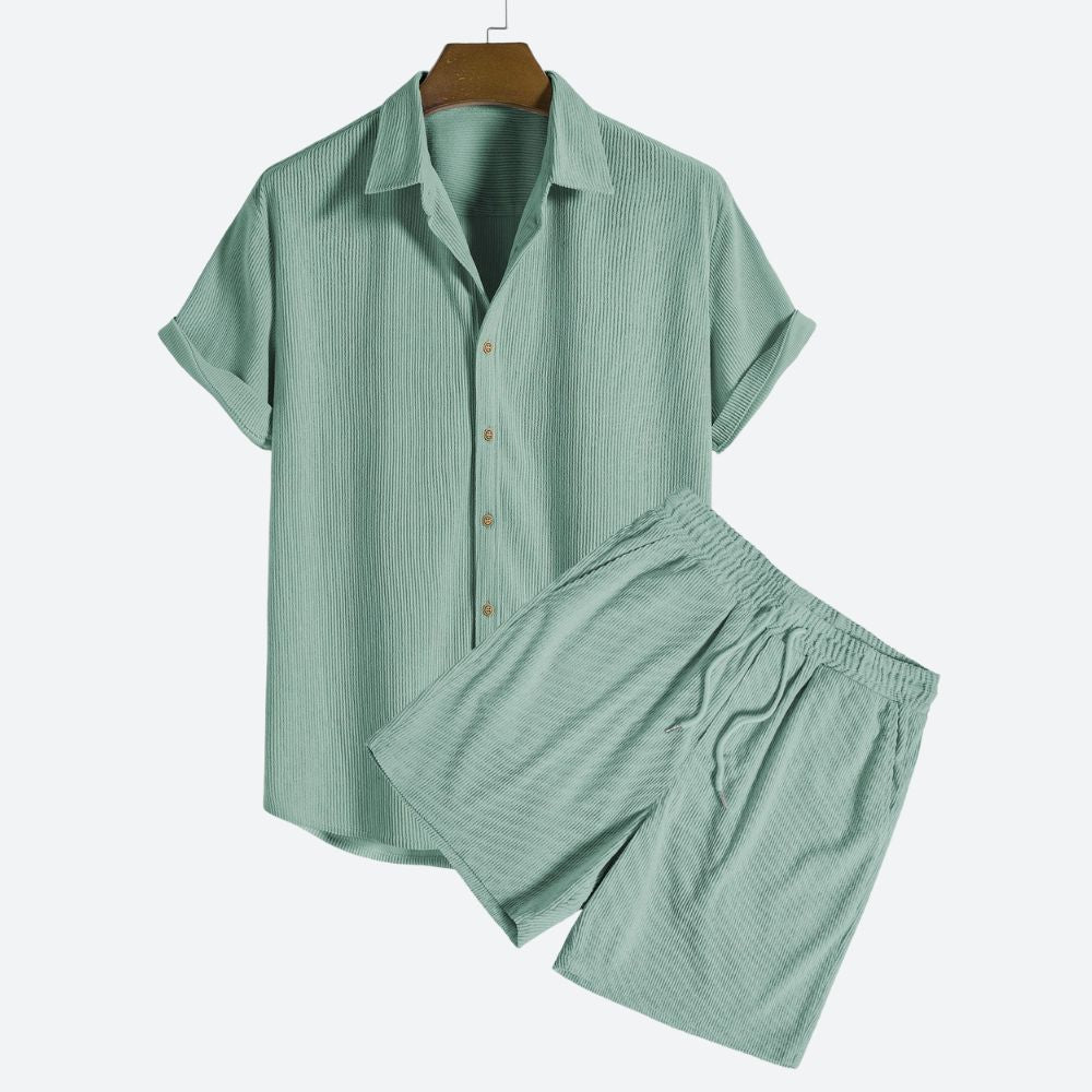 Men's Co-ord Set – Ribbed Button-Down, Relaxed Fit Summer Outfit