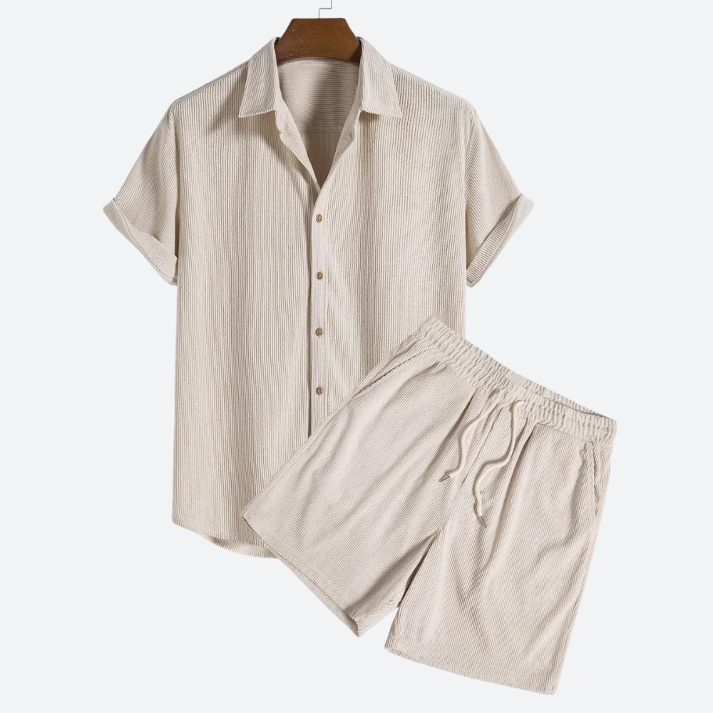 Men's Co-ord Set – Ribbed Button-Down, Relaxed Fit Summer Outfit