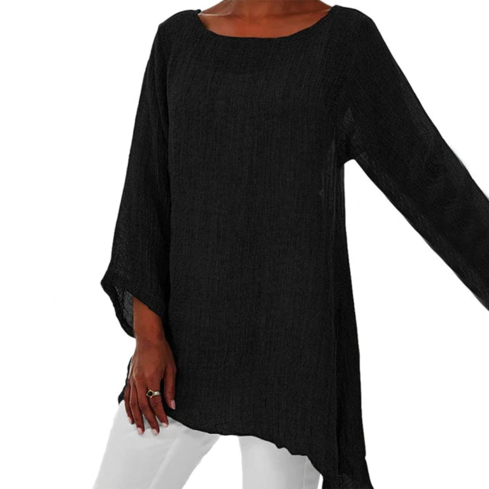 Relaxed Fit Long Sleeve Linen Blend Blouse – Lightweight Casual Top
