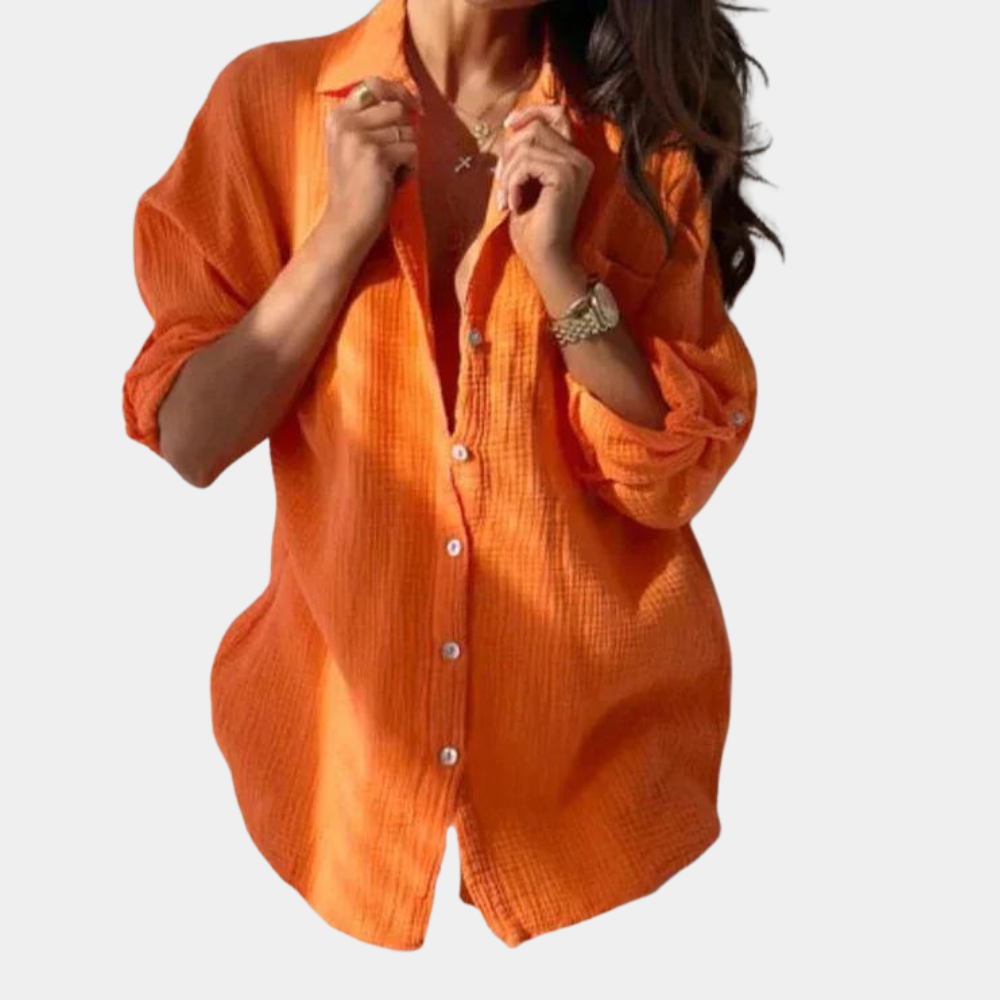Women's Crinkle Shirt – Button-Down, Oversized Relaxed Fit Casual Blouse