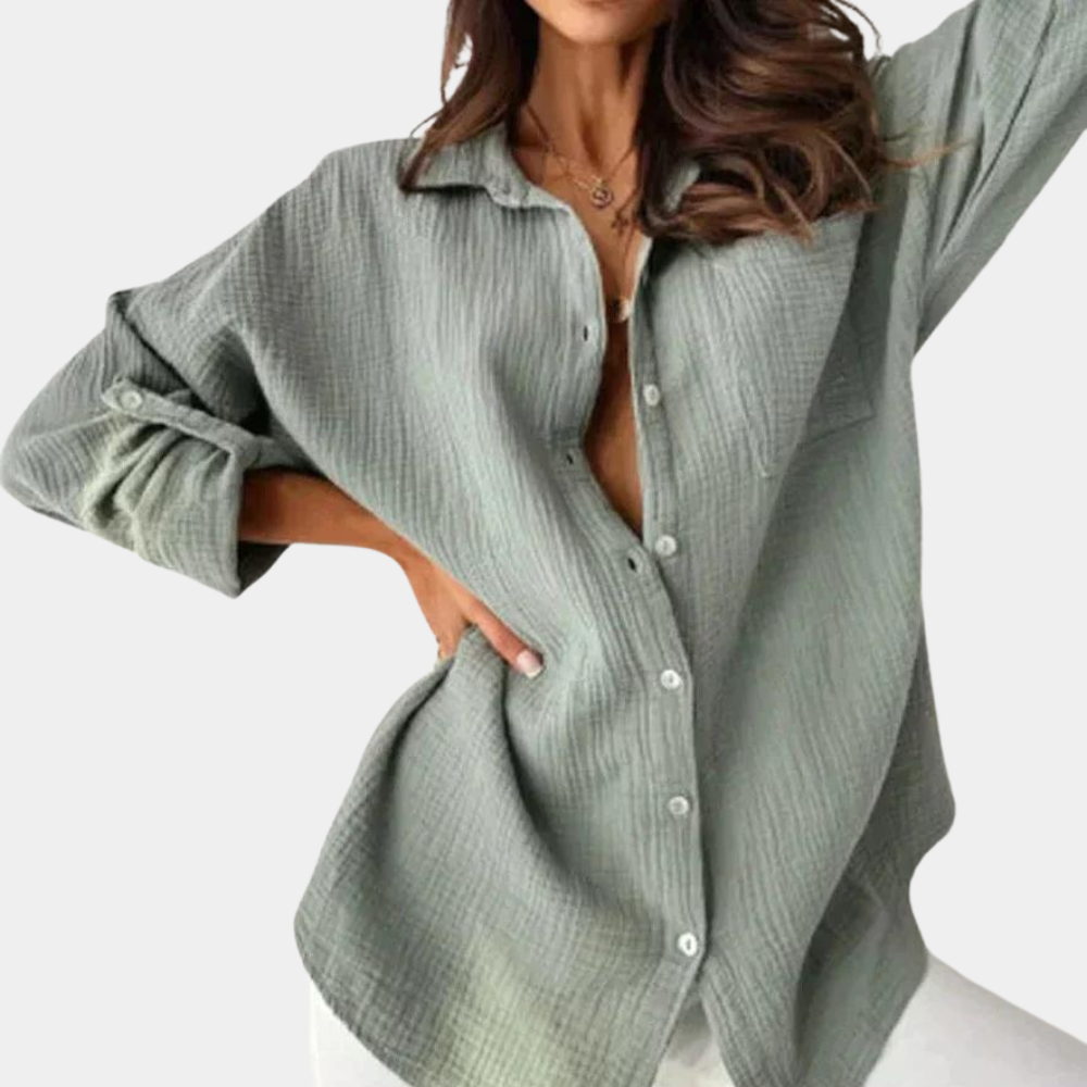 Women's Crinkle Shirt – Button-Down, Oversized Relaxed Fit Casual Blouse