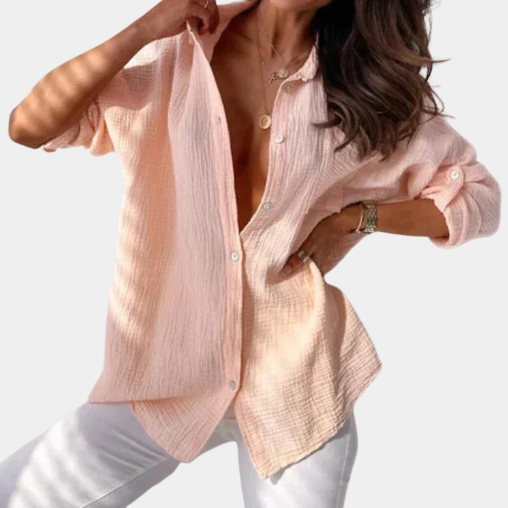 Women's Crinkle Shirt – Button-Down, Oversized Relaxed Fit Casual Blouse