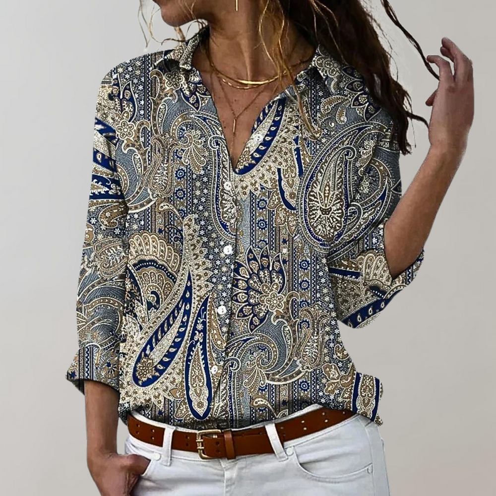 Women's Floral Print Blouse – Long Sleeve, Relaxed Fit Casual Everyday Top