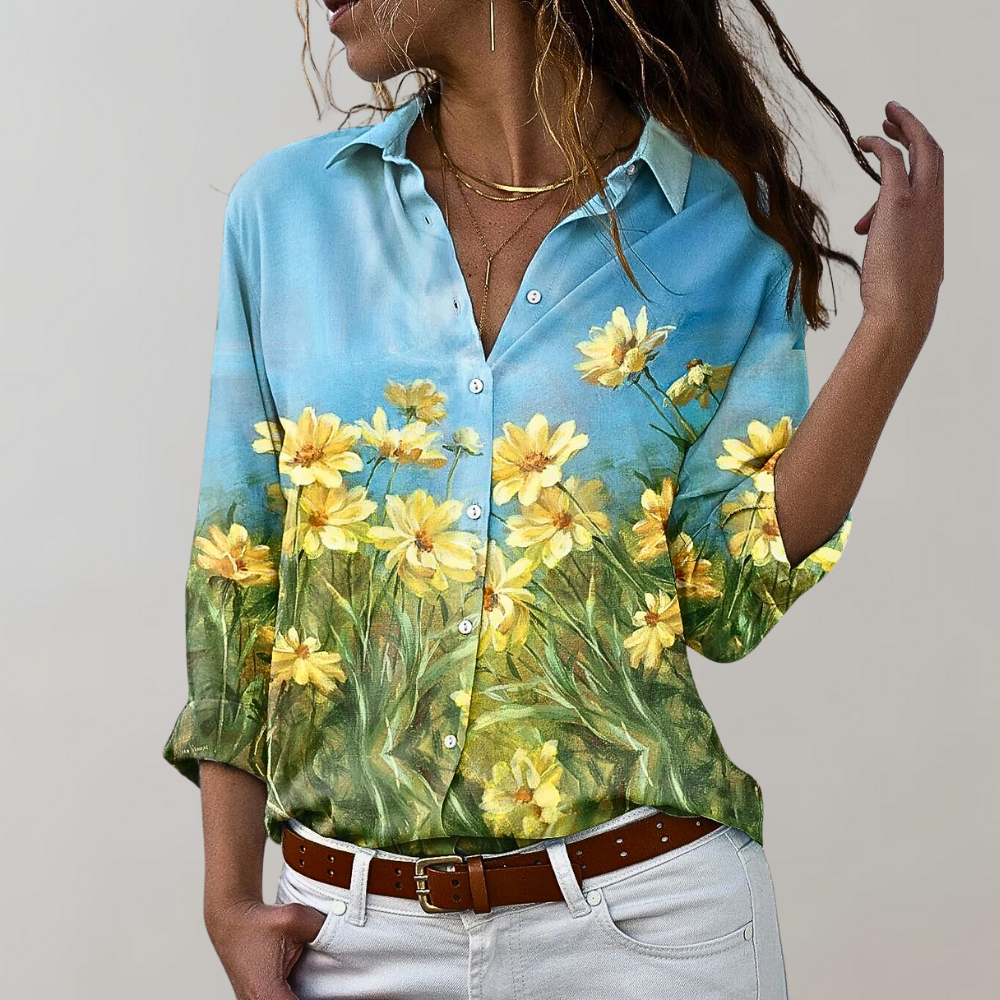 Women's Floral Print Blouse – Long Sleeve, Relaxed Fit Casual Everyday Top