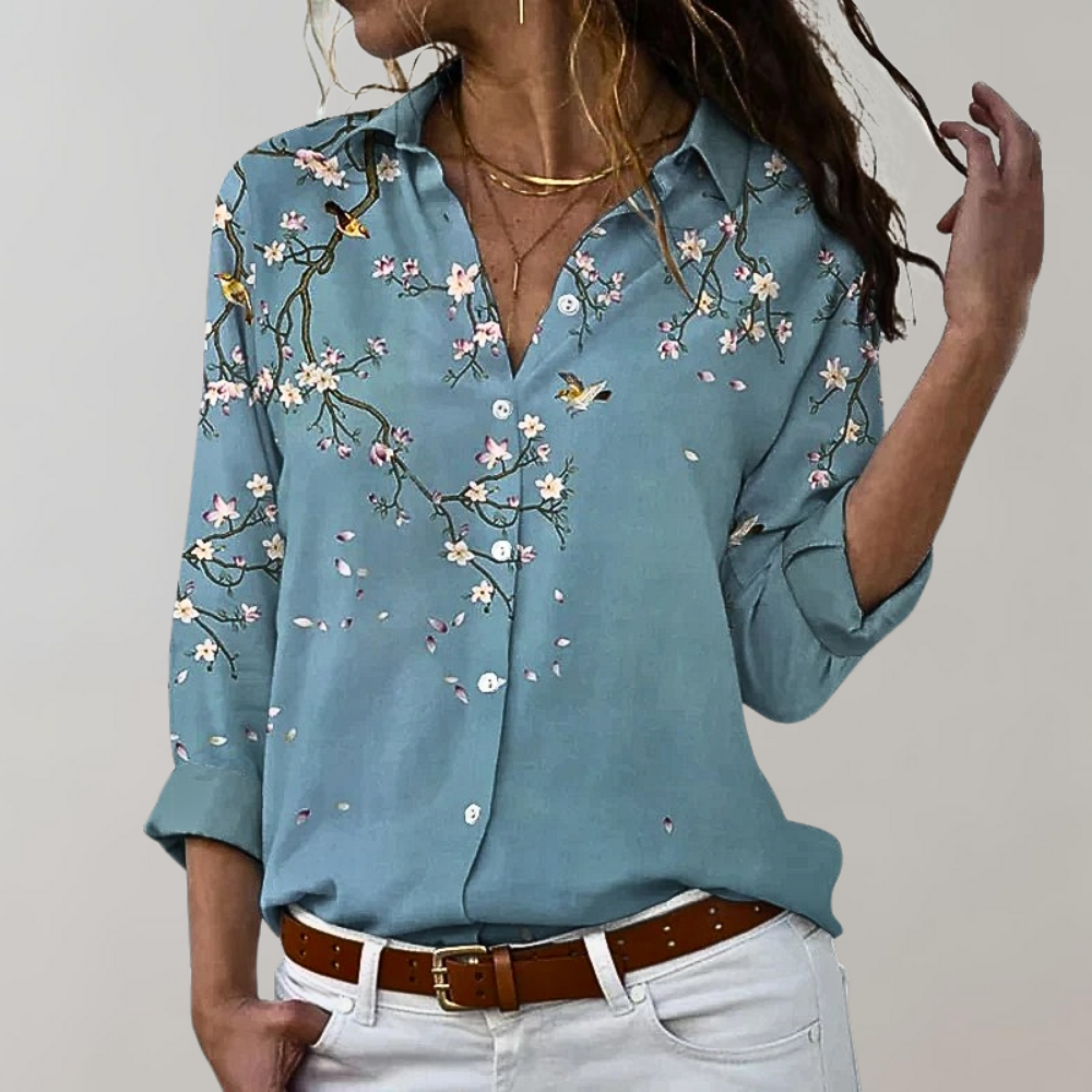 Women's Floral Print Blouse – Long Sleeve, Relaxed Fit Casual Everyday Top