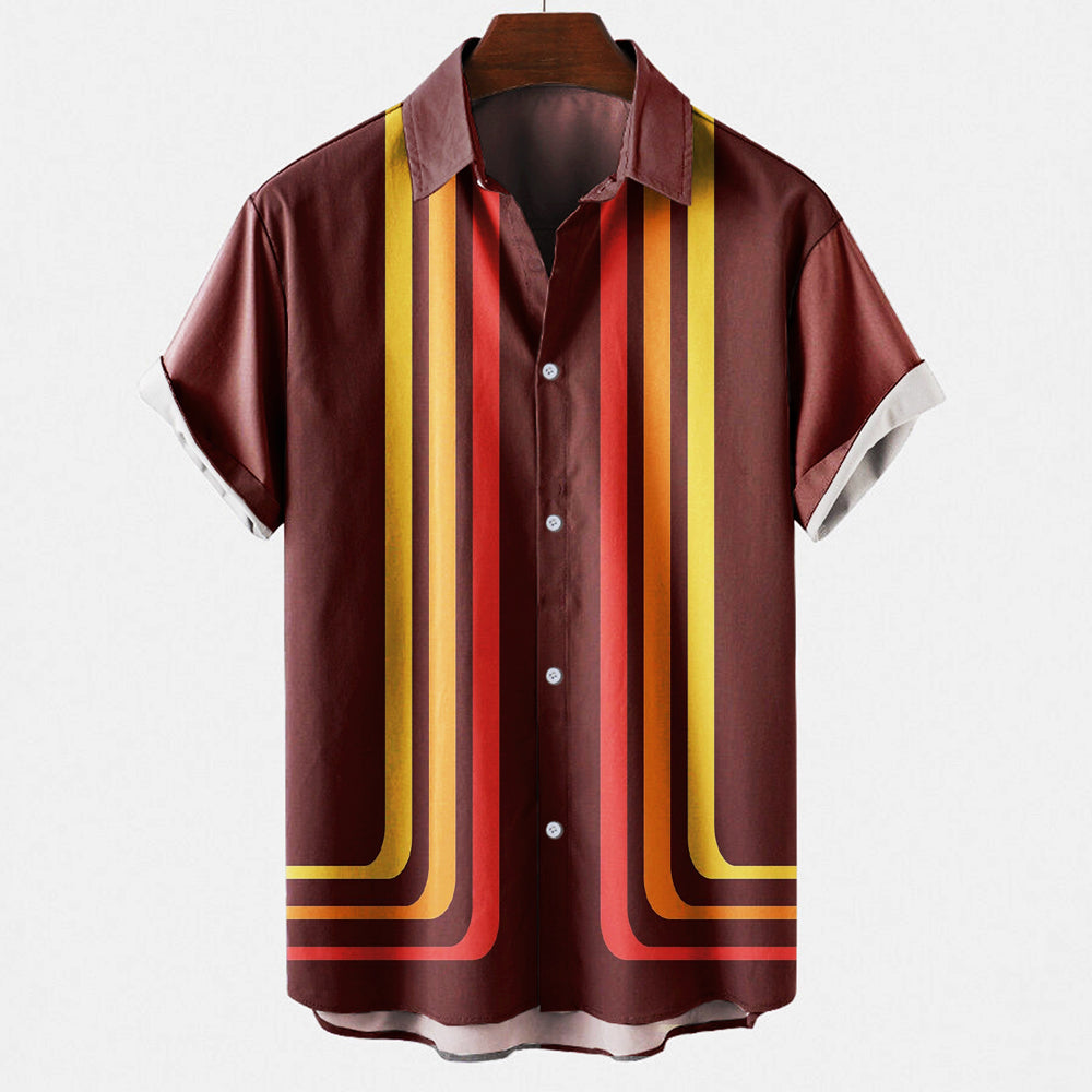 Men's Button Up Shirt – 70s Retro Stripe, Relaxed Fit Summer Holiday Shirt