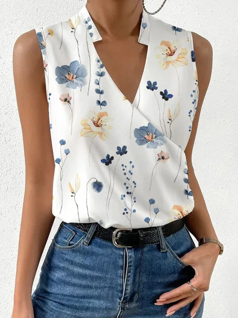 Women's Sleeveless Blouse – Notch Neck Wrap, Lightweight Smart Casual Top
