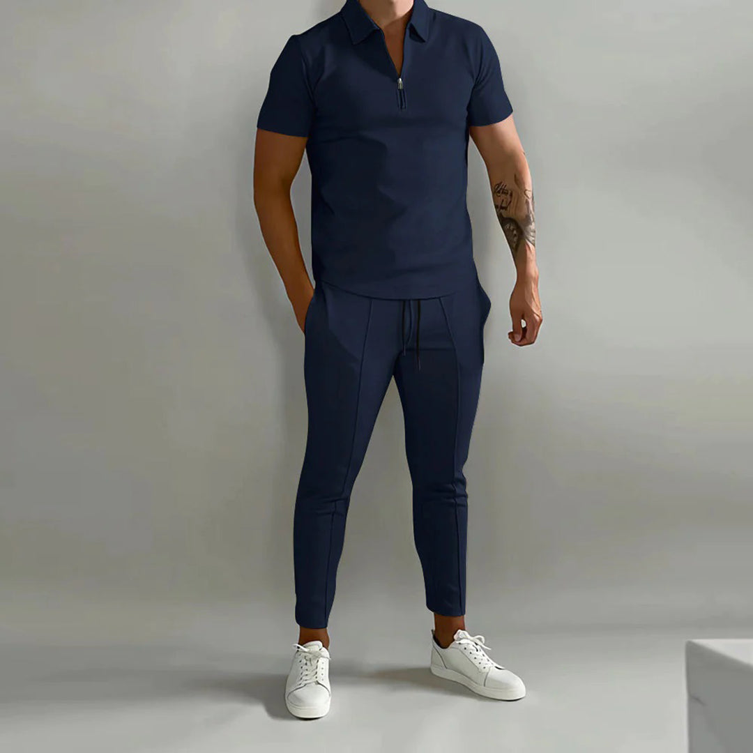 Men's Tracksuit – Zip Neck Polo, Slim Fit Summer Co-ord