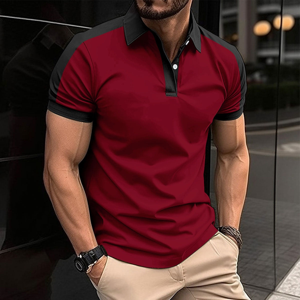 Men's Polo Shirt – Colour Block, Relaxed Fit Smart Casual Top