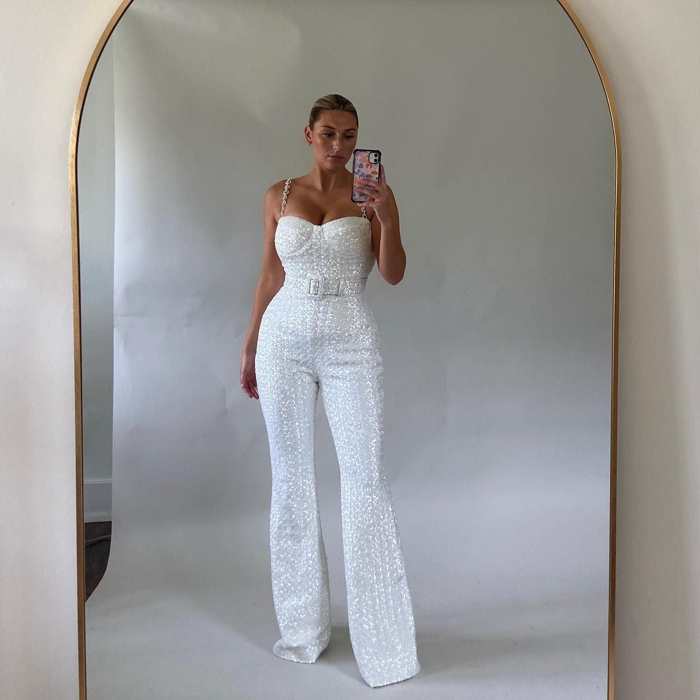 Women's Sequin Jumpsuit – Embellished Bustier, Flared Fit Occasionwear