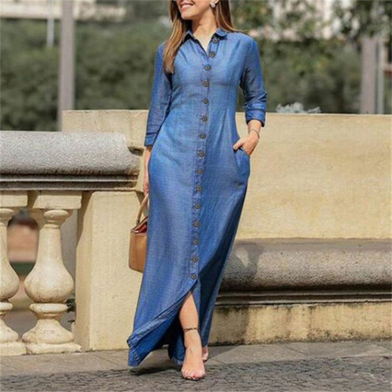 Women’s Shirt Maxi Dress – Button Front, Relaxed Fit Everyday Wear