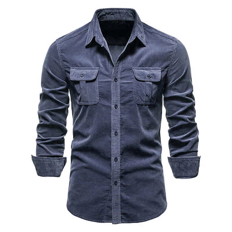 Men's Cord Shirt – Twin Pocket, Regular Fit Smart Casual