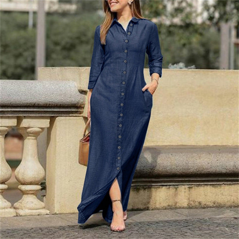 Women’s Shirt Maxi Dress – Button Front, Relaxed Fit Everyday Wear
