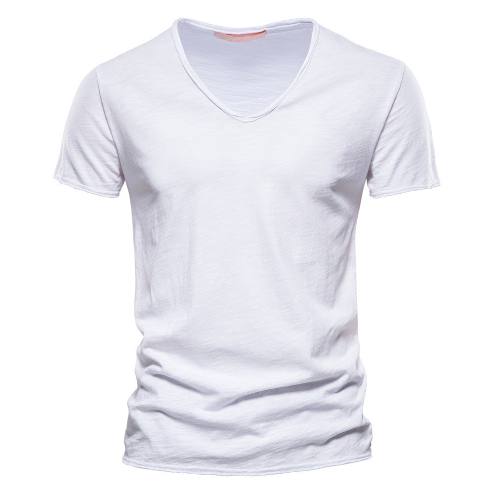 Men's V-Neck T-Shirt – Plain Cotton, Slim Fit Summer Tee