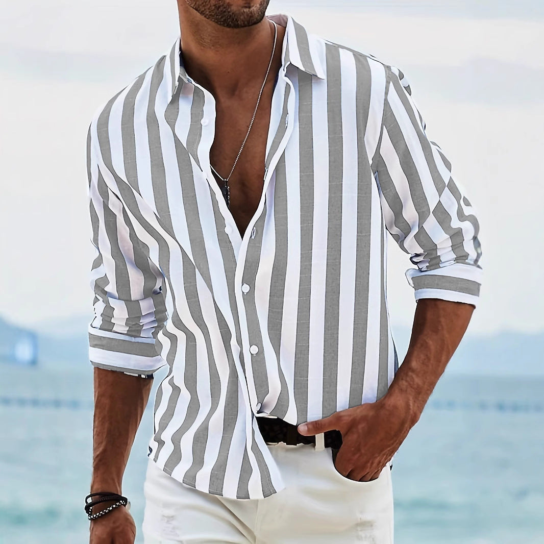 Men's Striped Shirt – Vertical Stripe, Relaxed Fit Summer Holiday Wear
