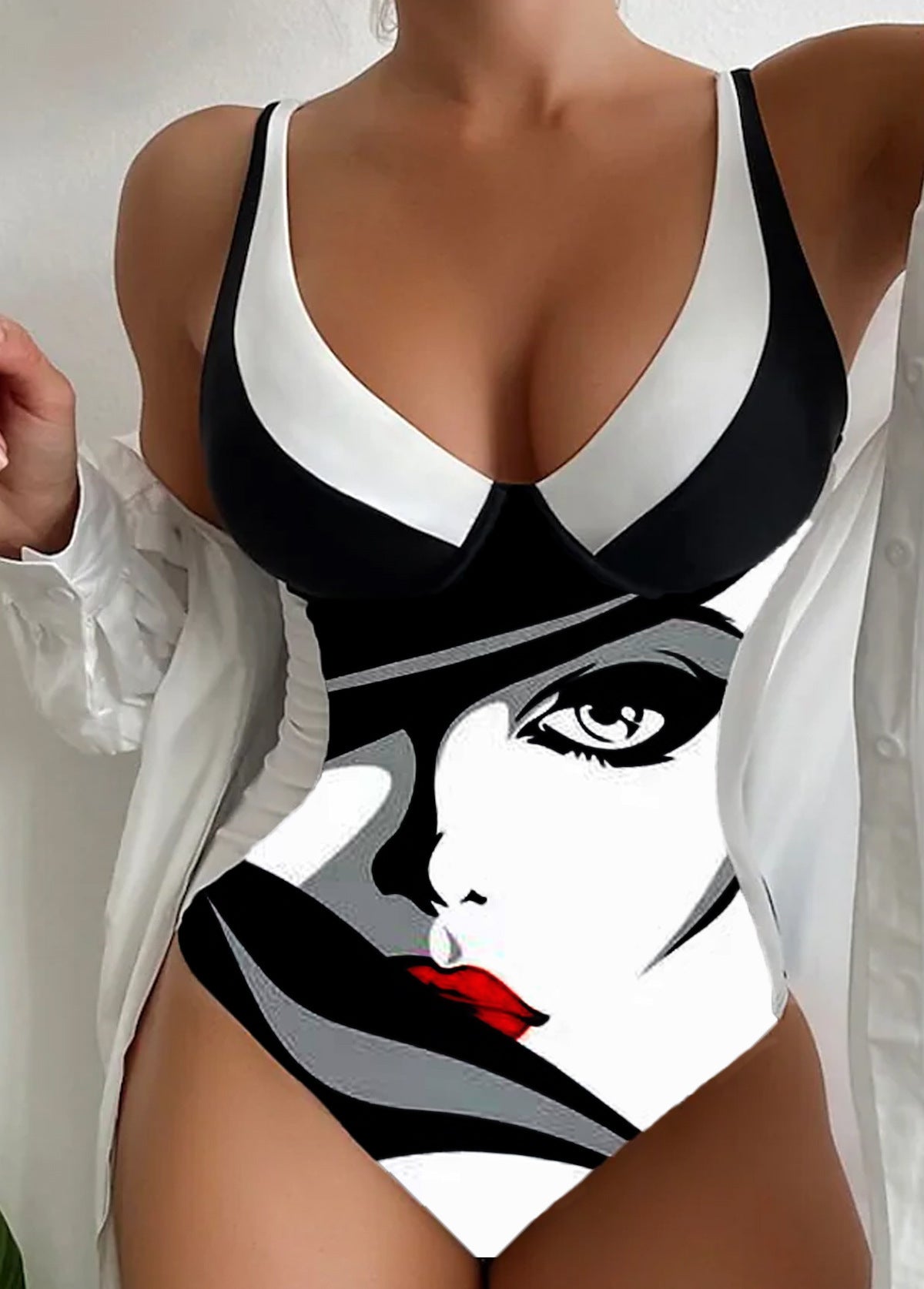 V-Neck Contour One-Piece Swimsuit – Bold Prints & Colourblock Designs