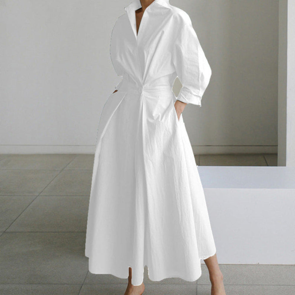 Women's Long-Sleeve Shirt Dress with Belt