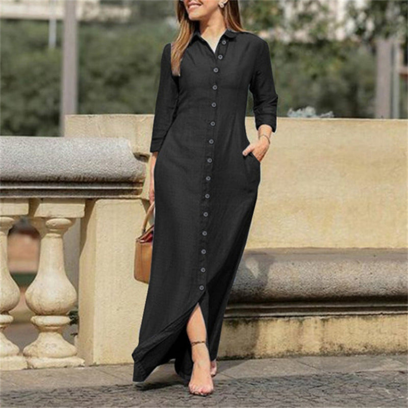 Women’s Shirt Maxi Dress – Button Front, Relaxed Fit Everyday Wear