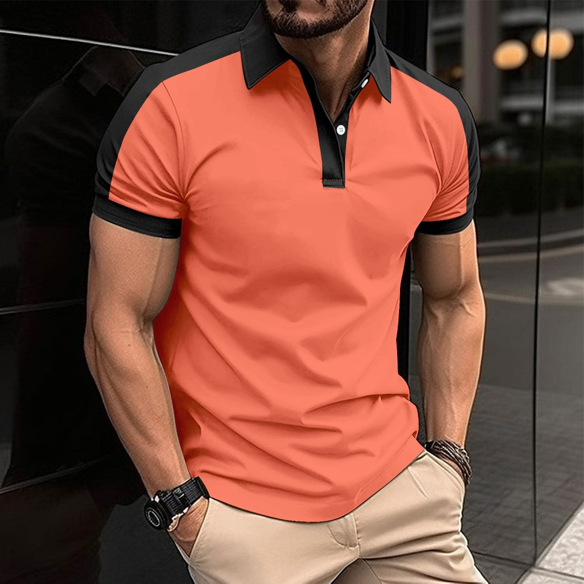 Men's Polo Shirt – Colour Block, Relaxed Fit Smart Casual Top