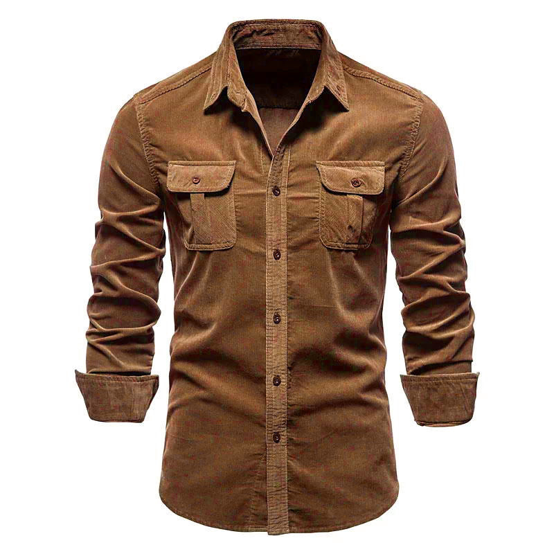 Men's Cord Shirt – Twin Pocket, Regular Fit Smart Casual