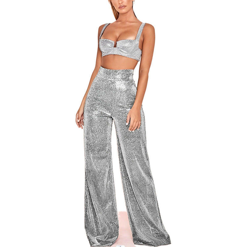 Women's Wide Leg Trousers – Sparkly, High Waisted Party Wear