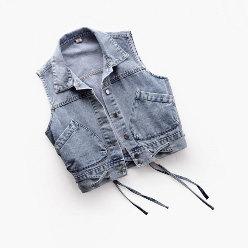 Women's Denim Gilet – Side Tie Detail, Adjustable Fit for Summer Layering