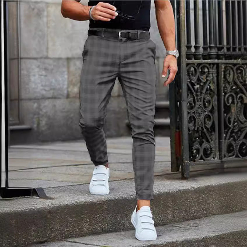 Men's Trousers – Check Print, Slim Fit Smart Casual